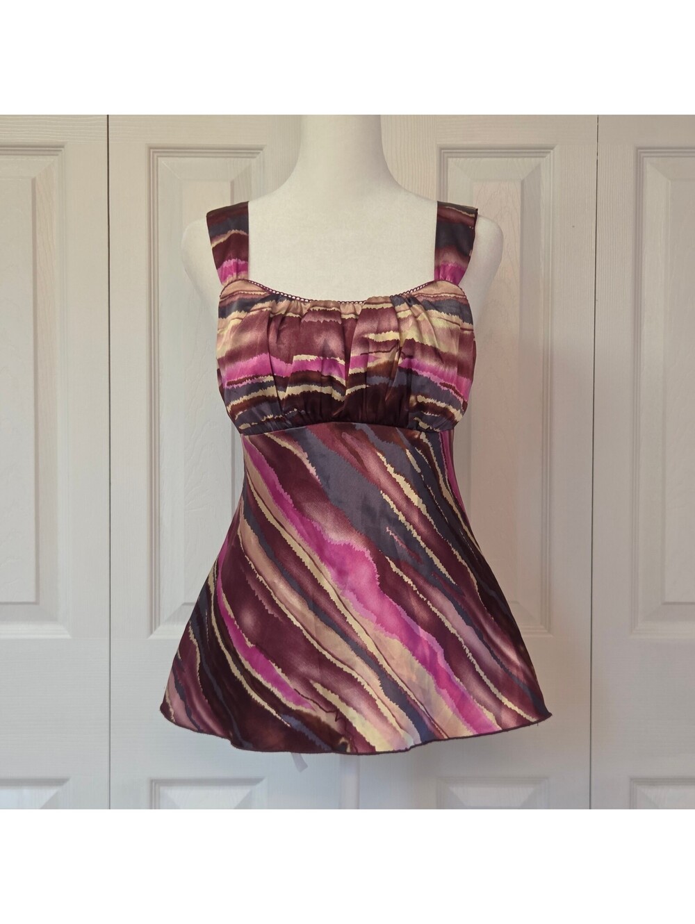 Vintage Y2K Magenta Burgundy Abstract Print Babydoll Tank Top Retro Whimsical